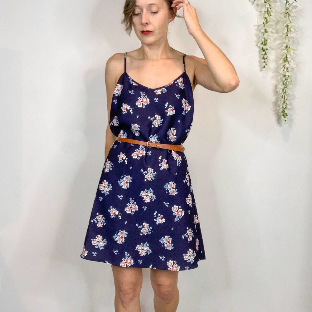 LIKELY Kinney slip dress Scattered Garden Floral 90s y2k spaghetti straps navy